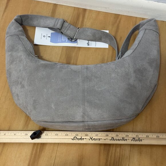 Grey Suede Crossbody Shoulder Bag With Adjustable Strap By Ah-Dorned New York - Picture 2 of 12